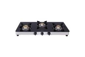 Elica Vetro Glass Top 3 Burner Gas Stove with Double Drip Tray