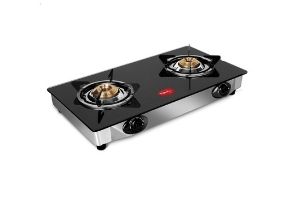 Pigeon by Stovekraft Favourite Glass Top 2 Burner Gas Stove, Manual Ignition, Black
