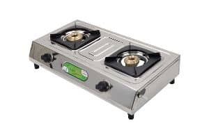 Brightflame Stainless Steel 2 Burner Cook Top Gas Stove, Silver, ISI Approve for LPG Customers