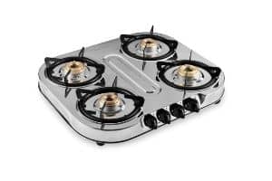 Sunflame OPTRA 4B Stainless Steel 4 Burner Gas Stove (Manual Ignition, Silver)