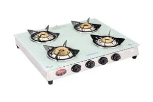 Surya Flame White Pearl Glasstop Stainless Steel 4 Burners Auto Ignition Gas Stove