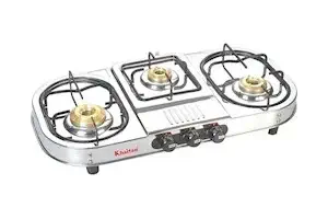 Khaitan ISI Certified & BIS Approved Silver Stainless Steel 3 Burner