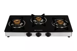  Faber Gas Stove 3 Burner Glass Cooktop (Power 3BB SS) Manual Ignition, Stainless Steel, Small